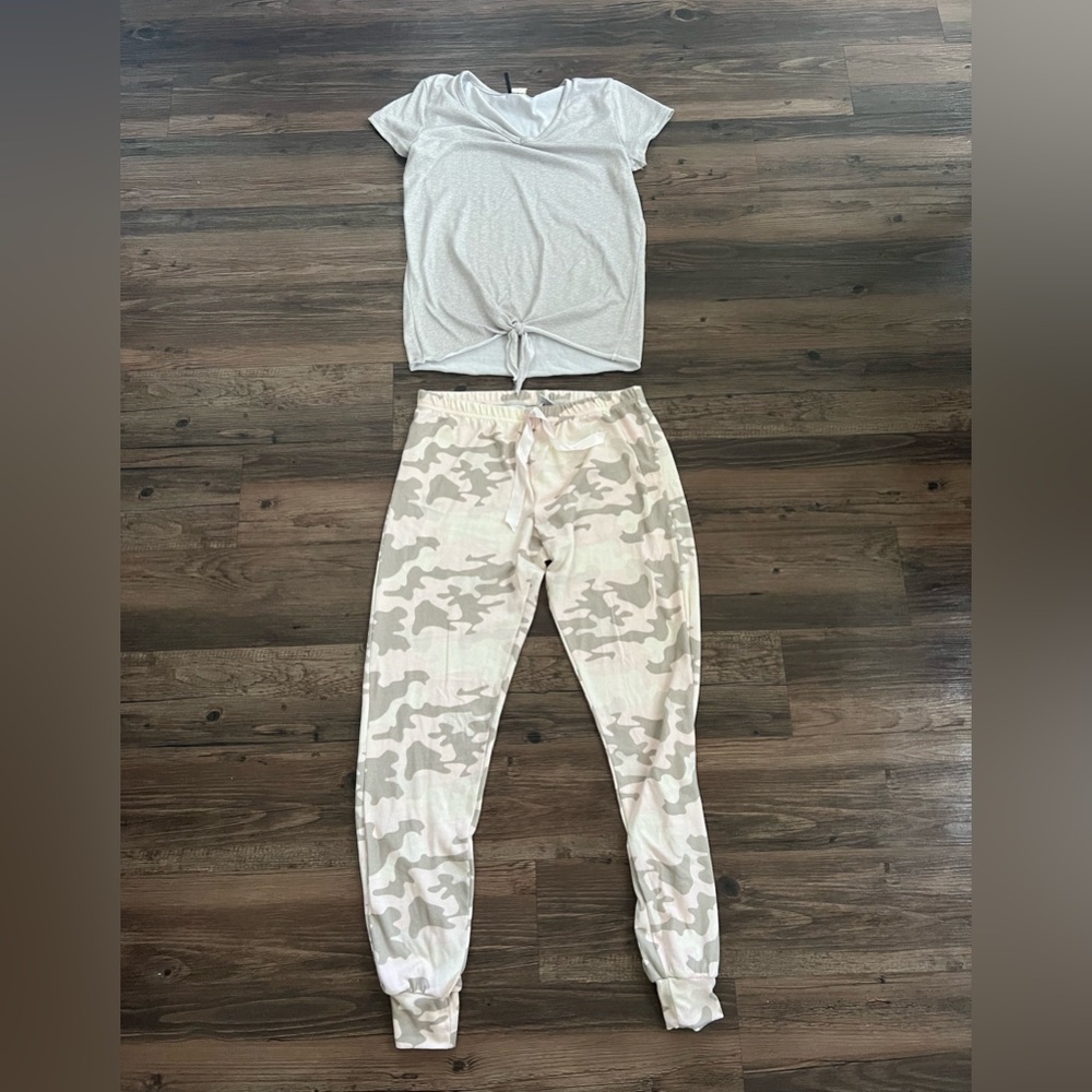 Fashion Nova Pink & grey camo pajama pant set